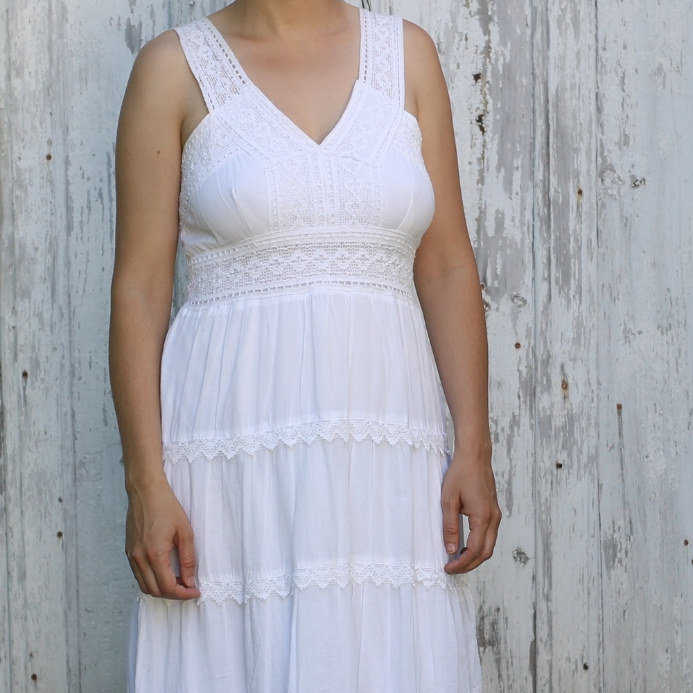 Vintage Boho White Tiered Dress